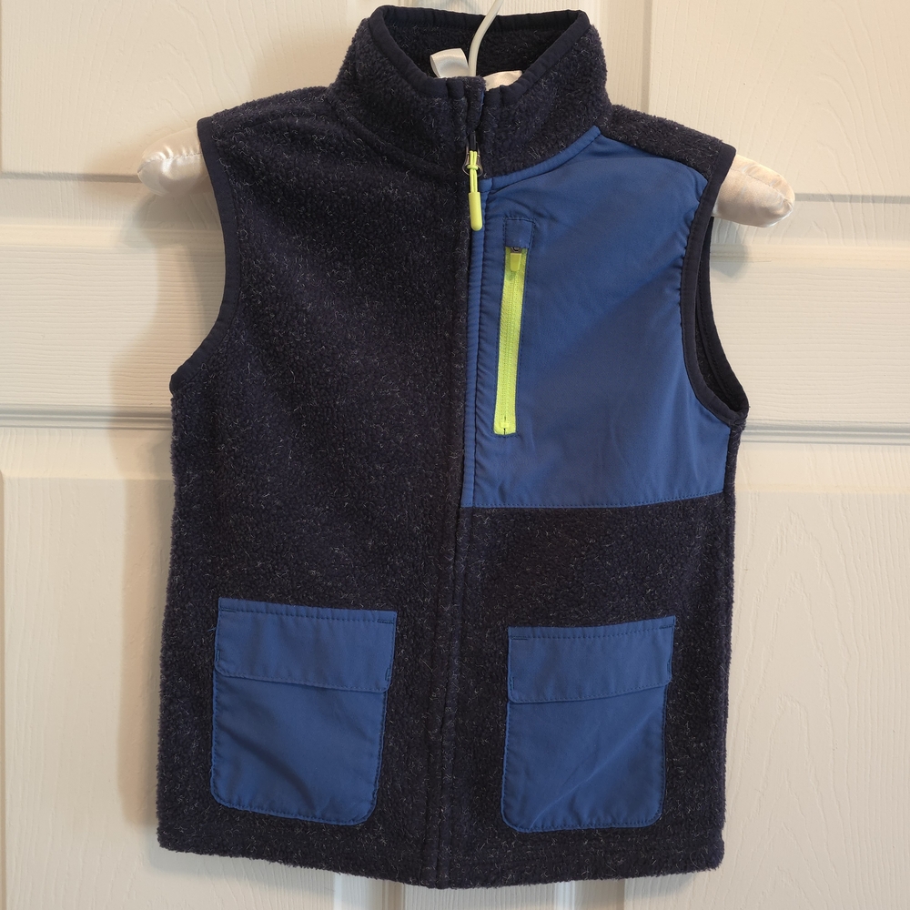 All in Motion Navy Fleece Vest Blue with Yellow Trim